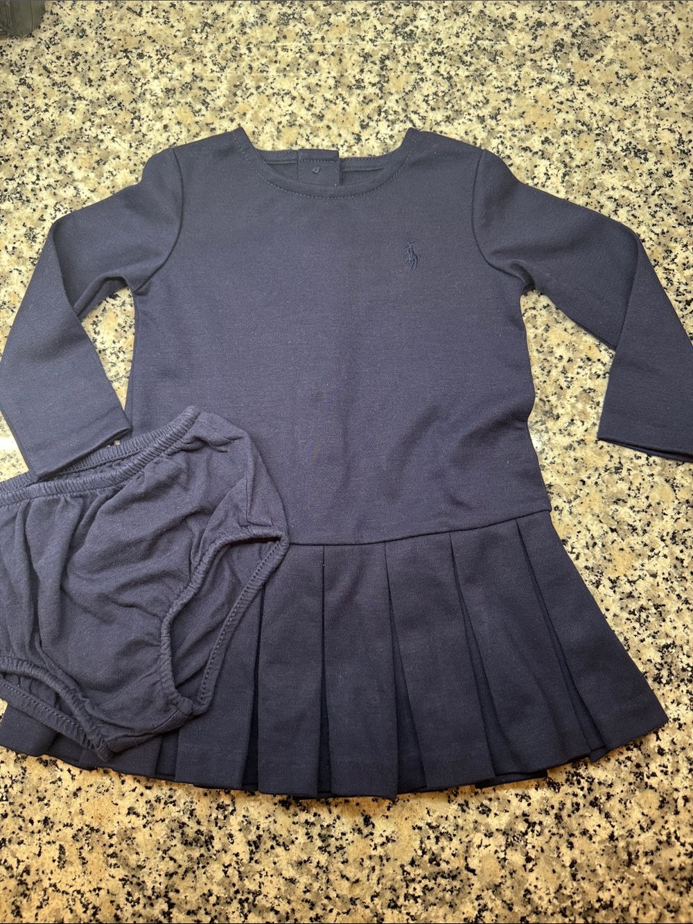 Ralph Lauren Navy Pleated Long-Sleeve Dress with Bloomers